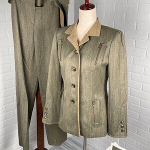 Carlise Suit Women Jacket 4/Pants 8 Green‎ Bronze Zipper 2pc Wool Silk NWT VTG